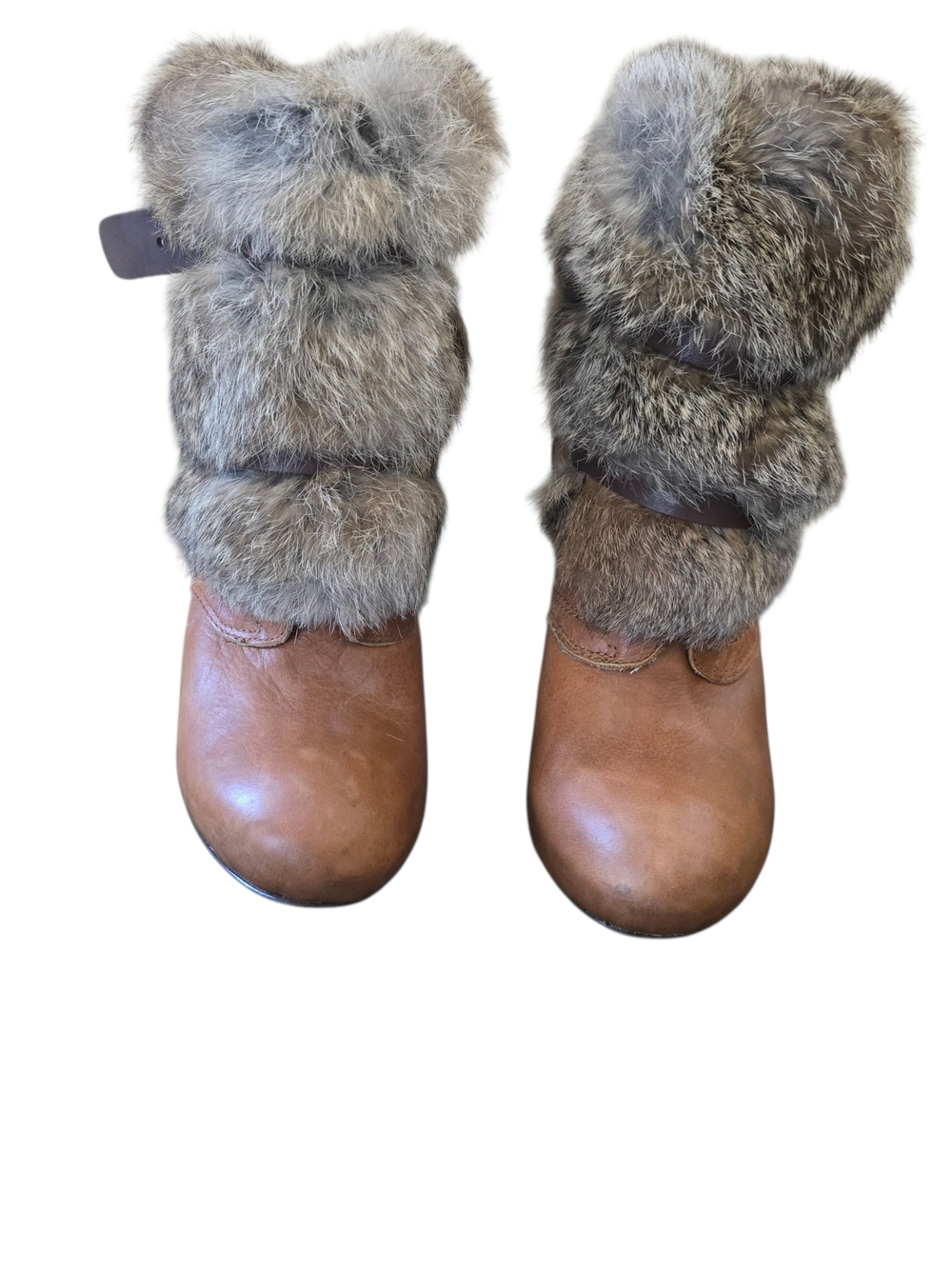 Dolce Vita Brown Leather Ankle Boots with Gray Fur Cuffs
